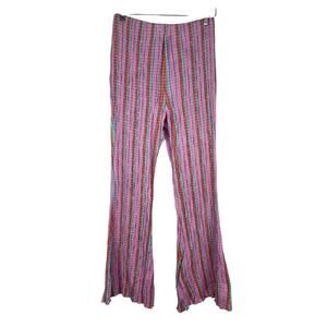 Free People Women's XS Pink Orange Teal Striped Stretchy Bell Bottom Pants *
